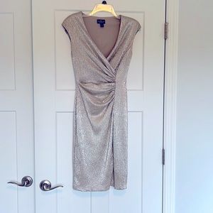 Sparkling champagne gold faux wrap dress